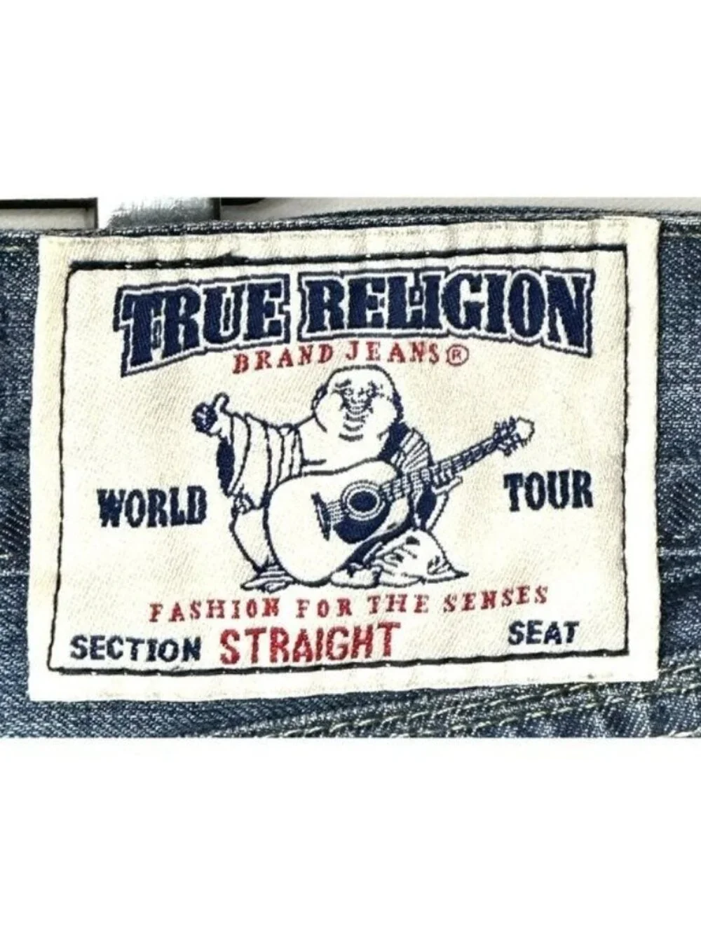 True Religion Jeans Mens 38x28 Blue Distressed Straight Denim 100% Cotton 5Pkt
